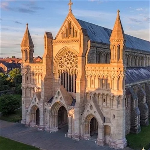 A photo outside St Albans Cathedral 